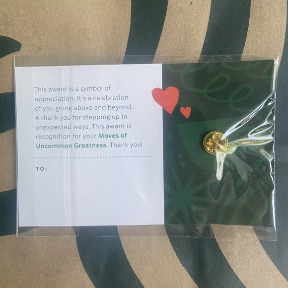 Starbucks Enamel Heart Barista MUG Award Pin W/ Presentation Card SEALED! - Picture 2 of 4